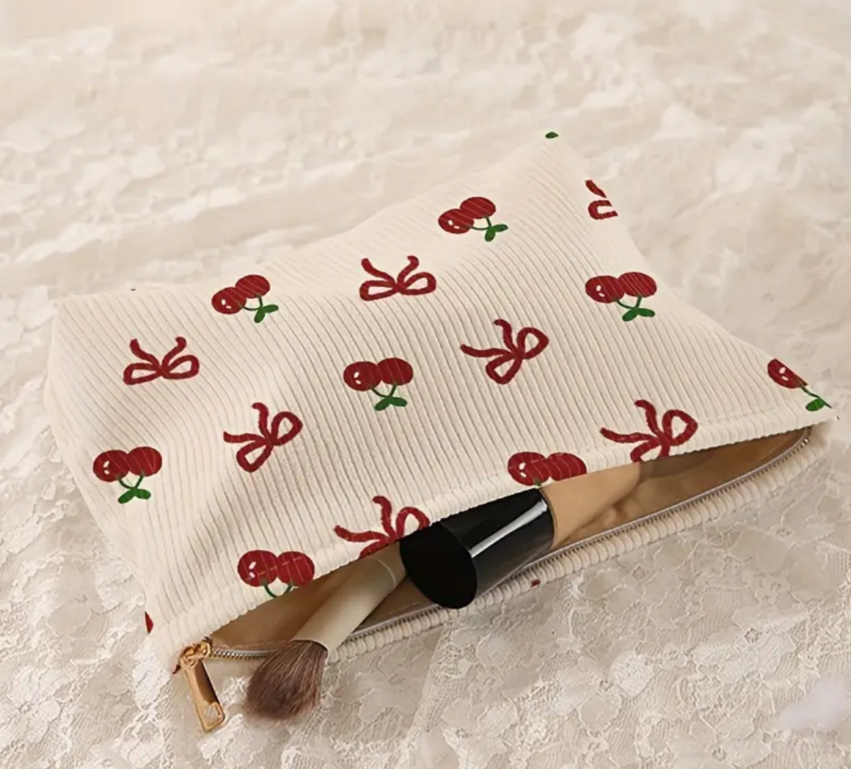 Cherry and Bow Makeup Bag