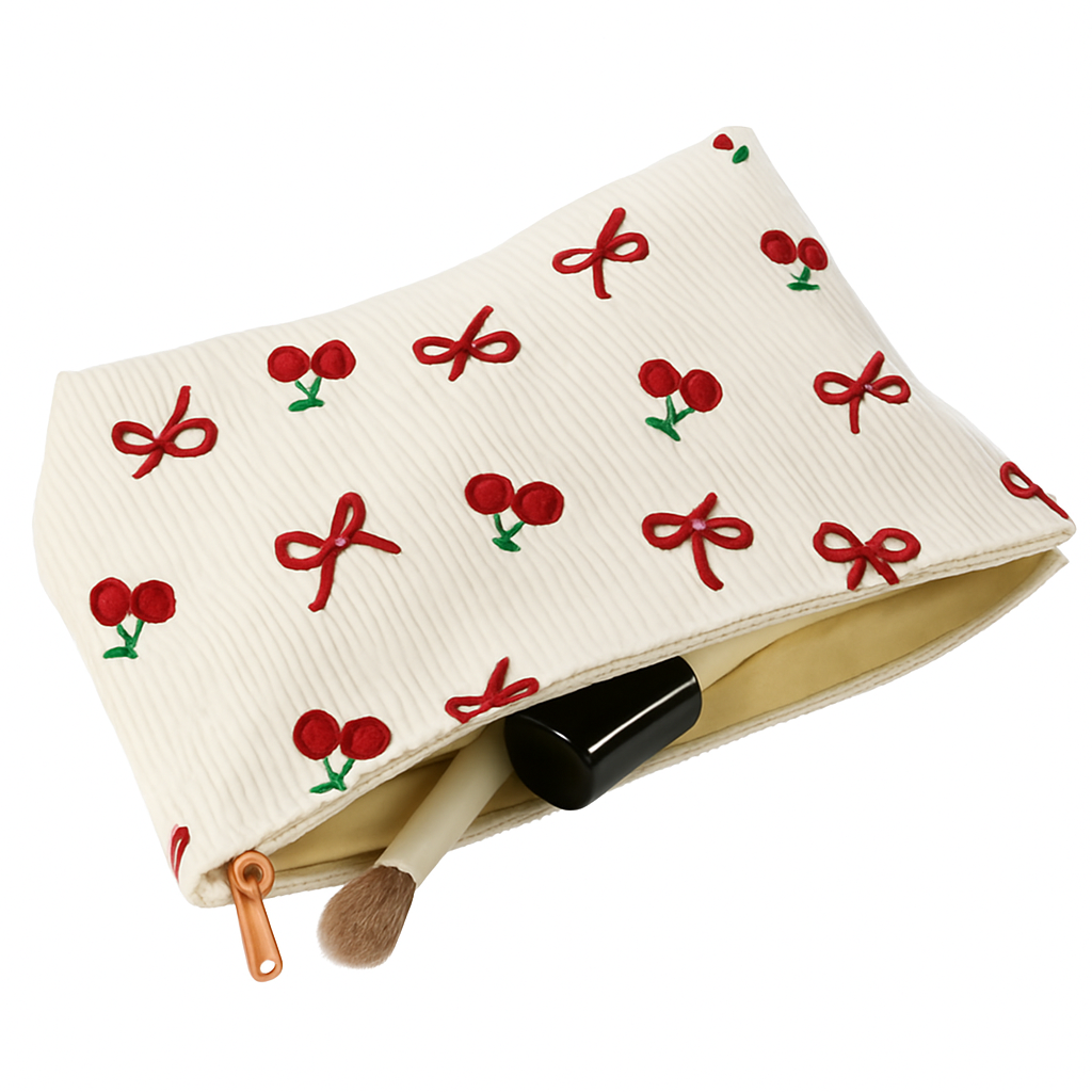Cherry and Bow Makeup Bag