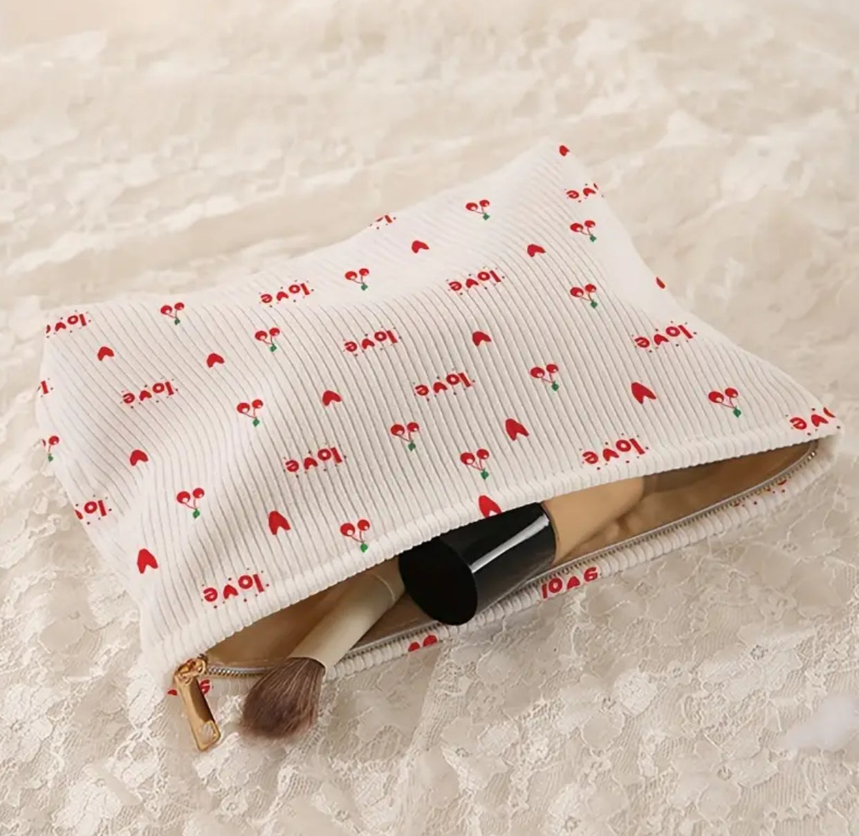 Heart and Cherry Makeup Bag